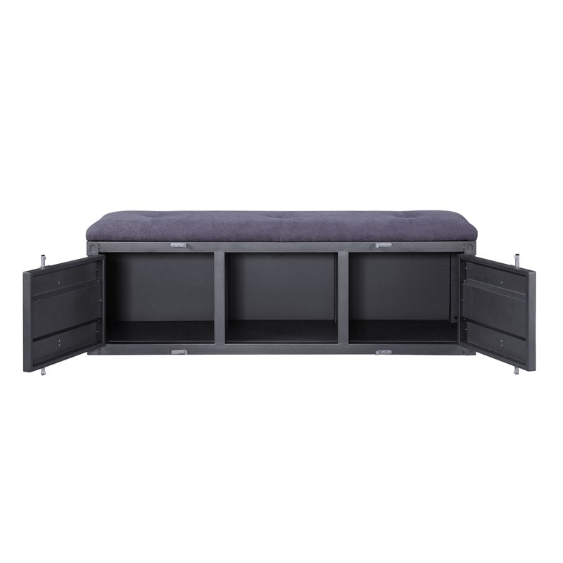 ACME Cargo Storage Bedroom Bench in Gray Fabric & Gunmetal