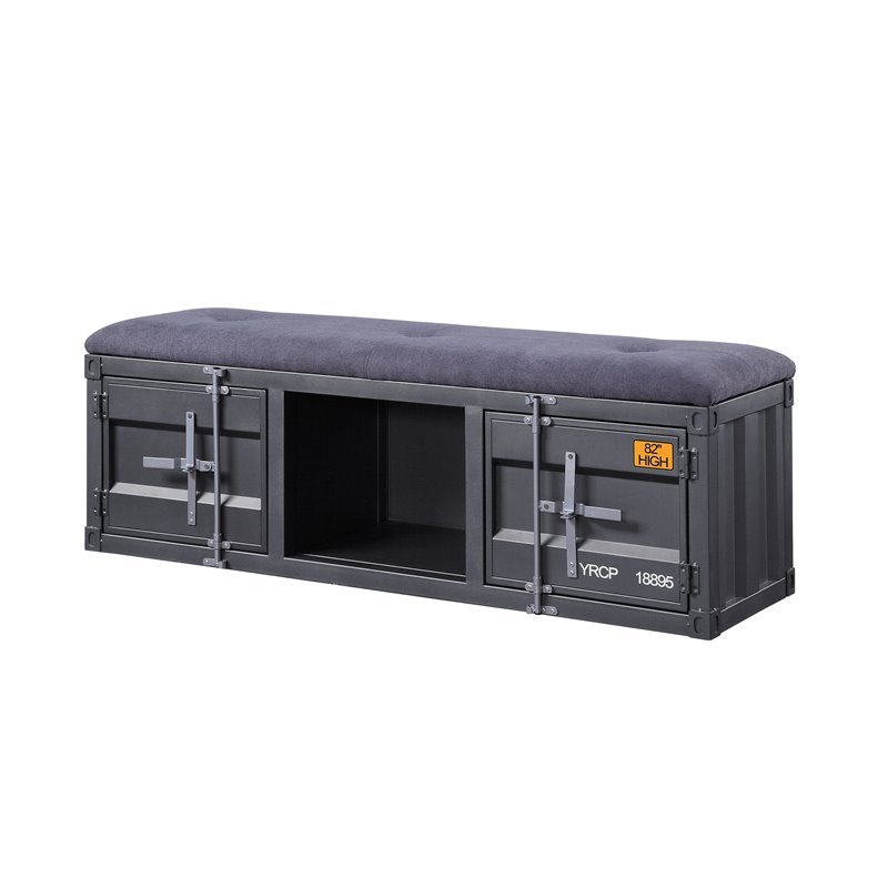 ACME Cargo Storage Bedroom Bench in Gray Fabric & Gunmetal