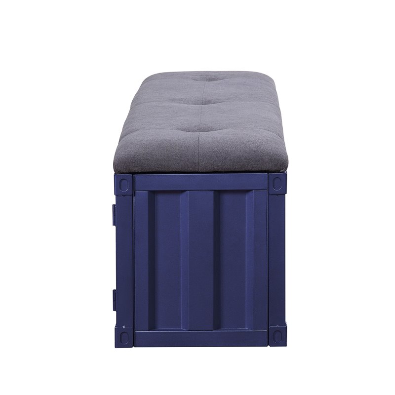 Acme Cargo Storage Bedroom Bench In Gray Fabric Blue