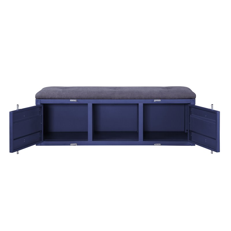 ACME Cargo Storage Bedroom Bench in Gray Fabric & Blue