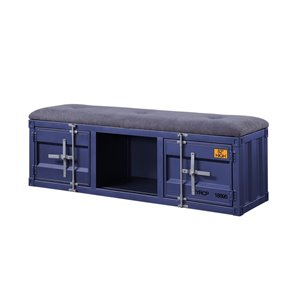acme cargo storage bedroom bench in gray fabric & blue