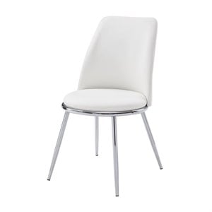 acme chara faux leather dining side chair in white and chrome (set of 2)