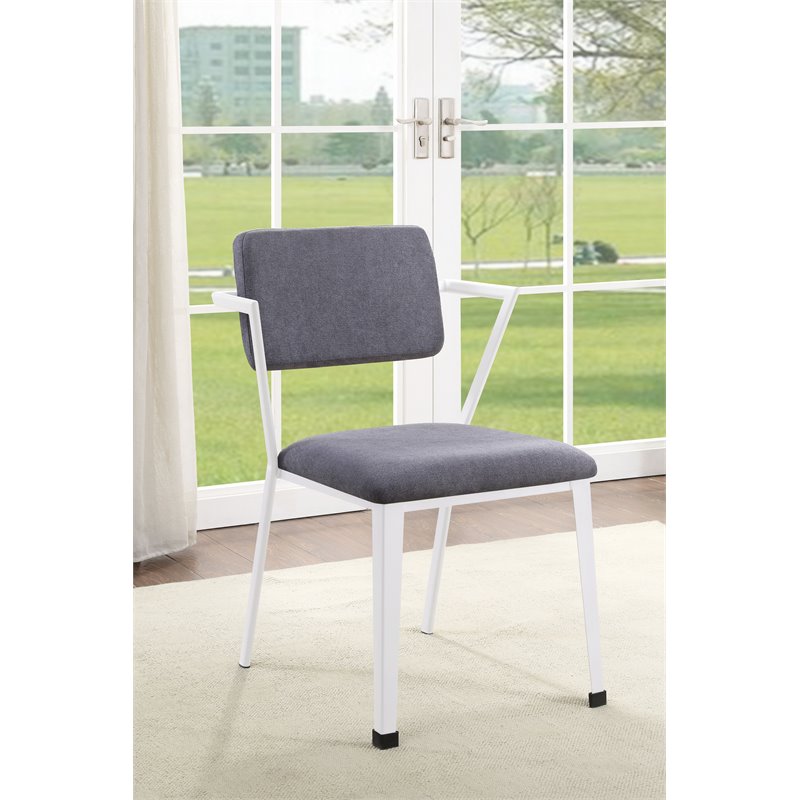 ACME Cargo Fabric Upholstered Dining Arm Chair in Gray and White Set of 2