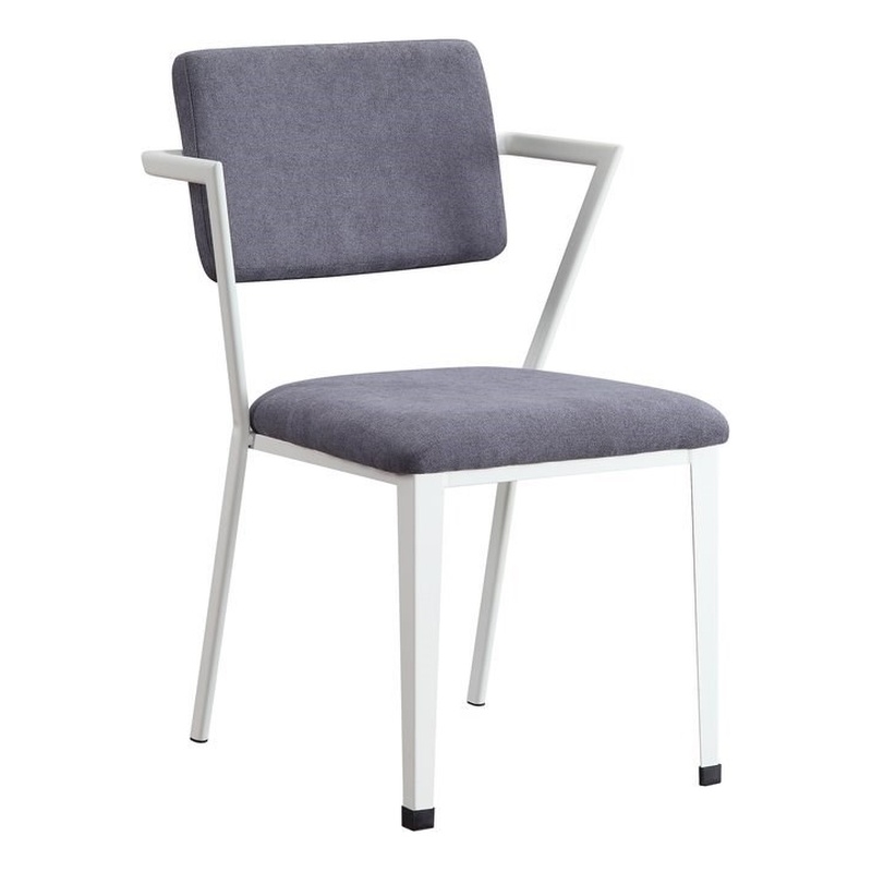 ACME Cargo Fabric Upholstered Dining Arm Chair in Gray and White Set of 2