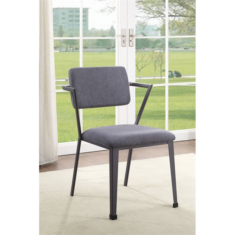 ACME Cargo Upholstered Dining Arm Chair in Gray and Gunmetal Set of 2