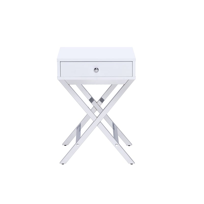 ACME Coleen Side Table in White & Chrome