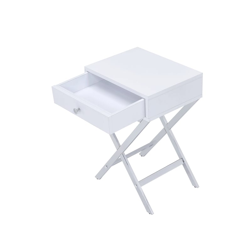 ACME Coleen Side Table in White & Chrome