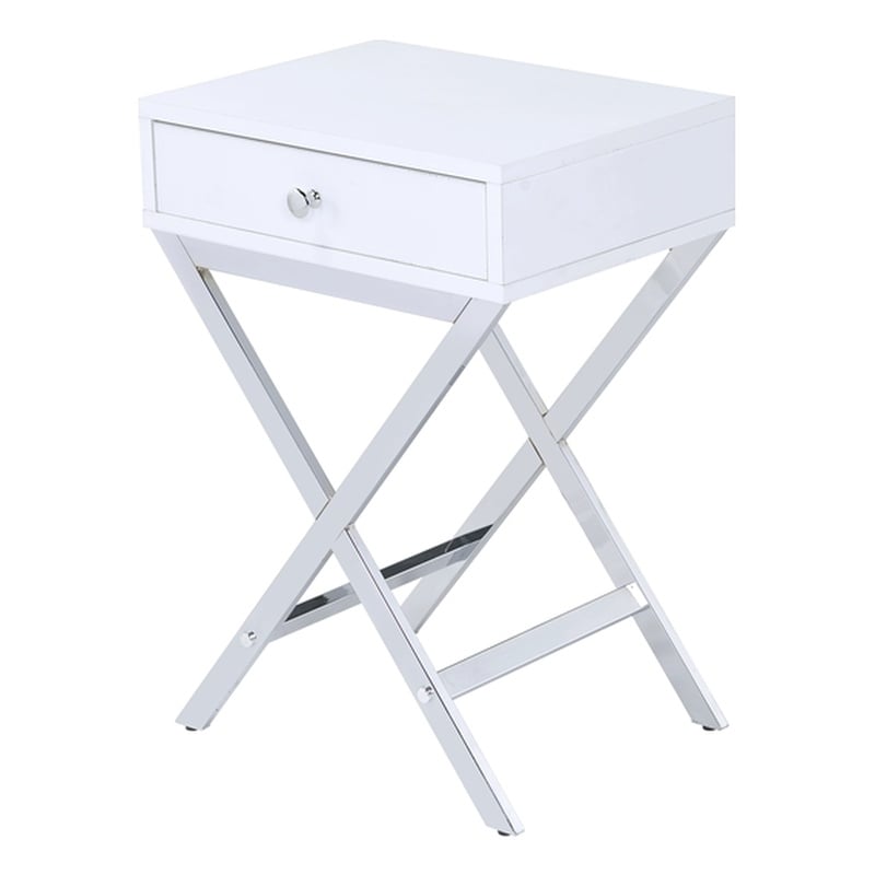 ACME Coleen Side Table in White & Chrome