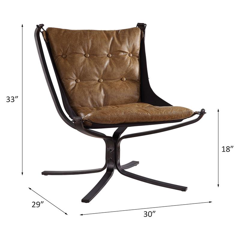 ACME Carney Button Tufted Top Grain Leather Upholstery Accent Chair in Coffee