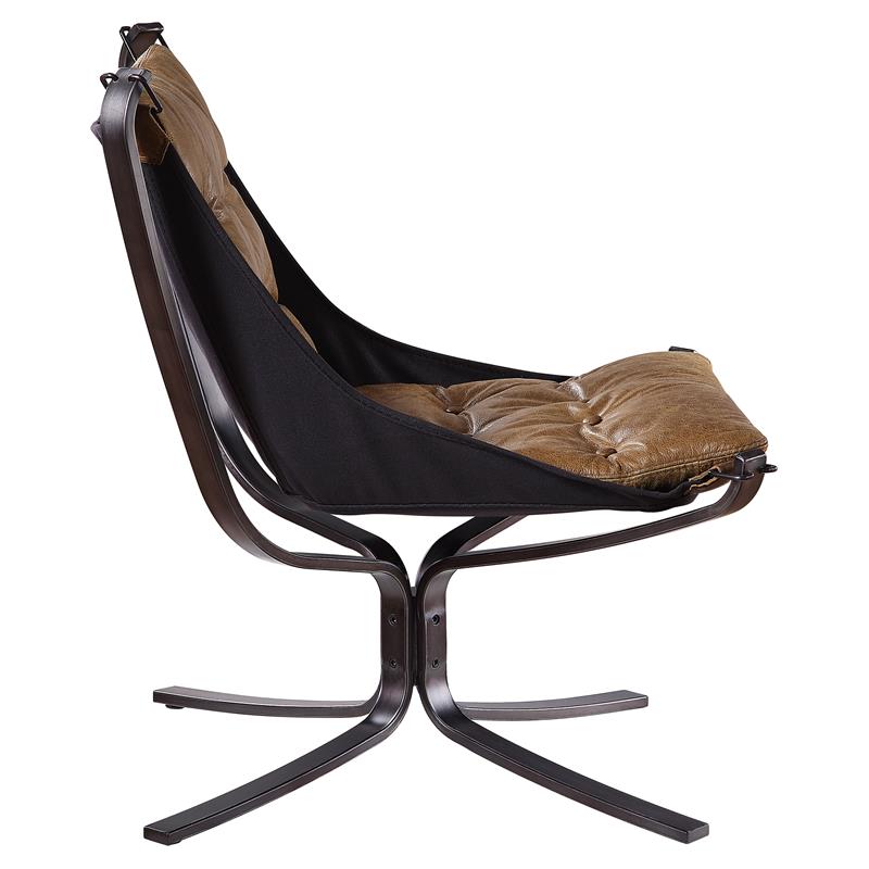 ACME Carney Button Tufted Top Grain Leather Upholstery Accent Chair in Coffee