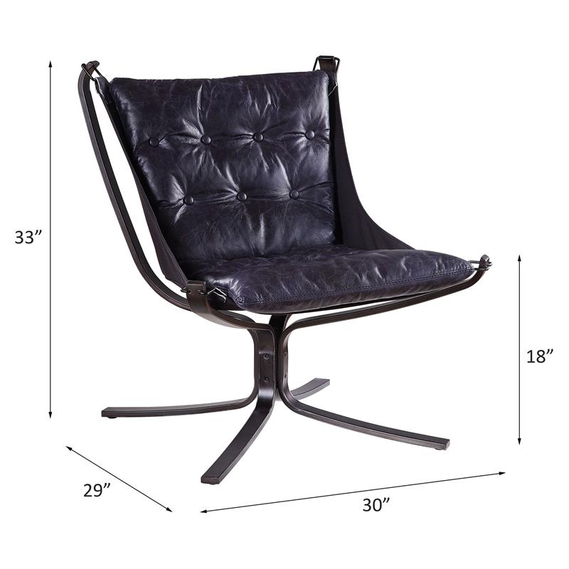 ACME Carney Button Tufted Accent Chair in Vintage Blue Top Grain Leather