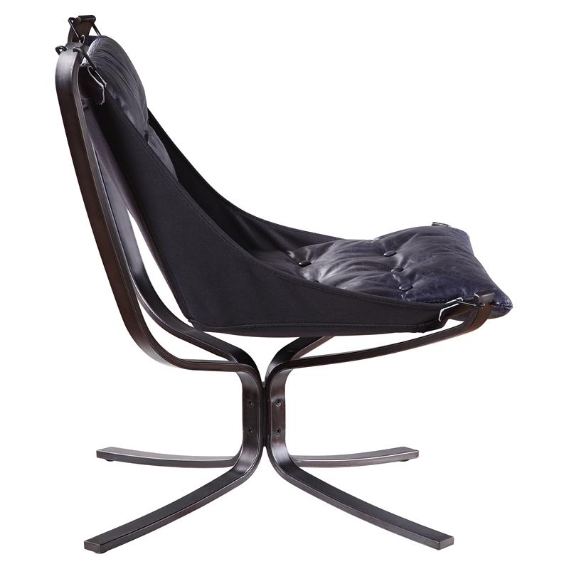 ACME Carney Button Tufted Accent Chair in Vintage Blue Top Grain Leather