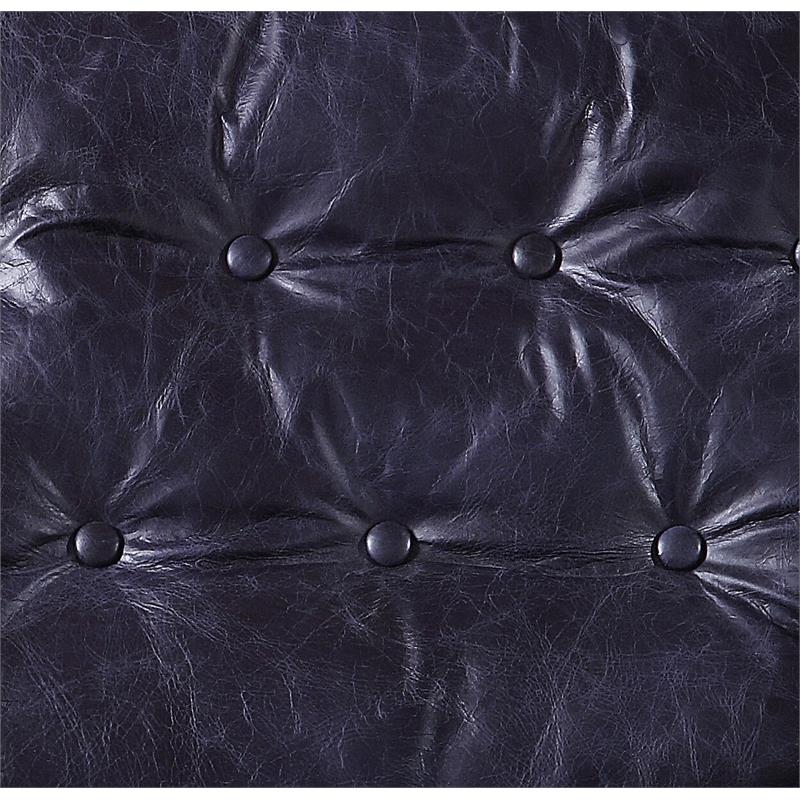 ACME Carney Button Tufted Accent Chair in Vintage Blue Top Grain Leather