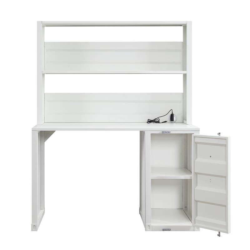 ACME Cargo Metal Desk and Hutch with Shelf in White