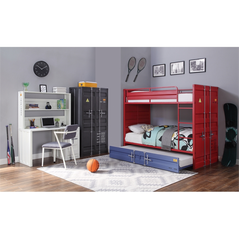 ACME Cargo Metal Desk and Hutch with Shelf in White