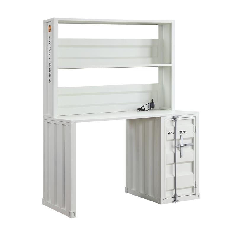 ACME Cargo Metal Desk and Hutch with Shelf in White