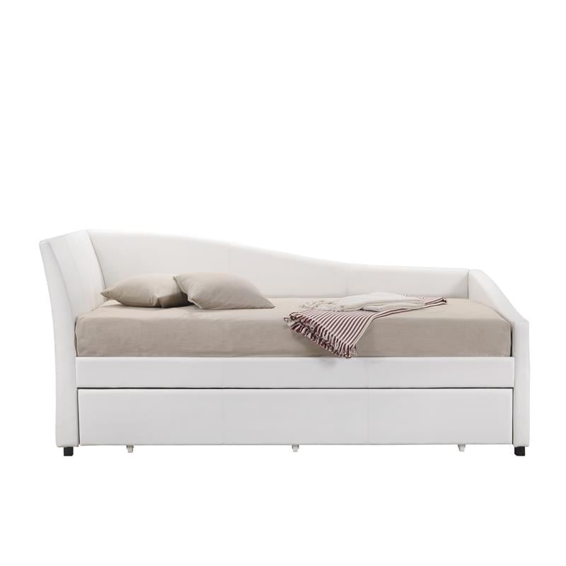 ACME Jedda Faux Leather Upholstered Twin Daybed and Trundle in White