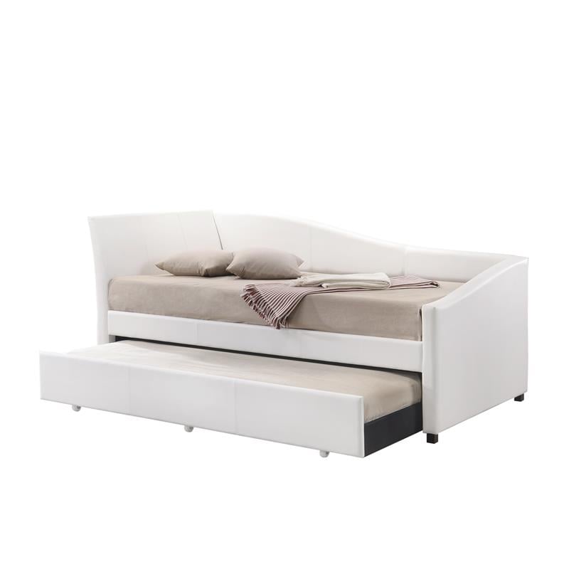 ACME Jedda Faux Leather Upholstered Twin Daybed and Trundle in White