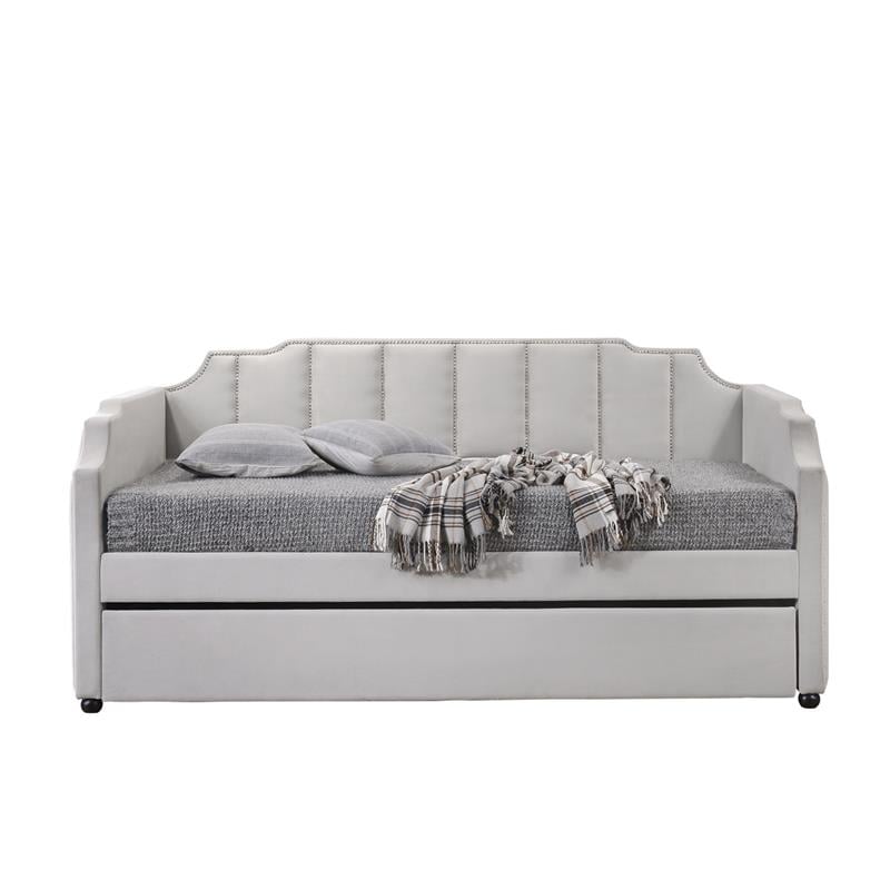 ACME Peridot Daybed & Trundle (Twin Size) in Dove Gray Velvet