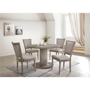 acme gabrian dining table w/single pedestal in reclaimed gray