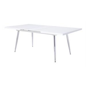 acme weizor dining table in white high gloss & chrome
