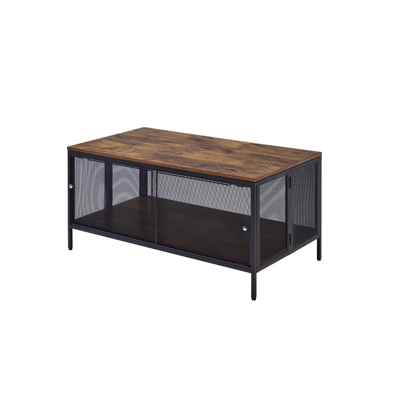 ACME Winam Rectangular Wooden Coffee Table in Antique Oak and Black