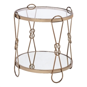 ACME Zekera Round Mirrored Top End Table with Metal Tube in Mirrored and Gold