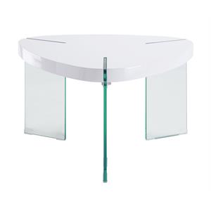 acme noland coffee table in white high gloss & clear glass
