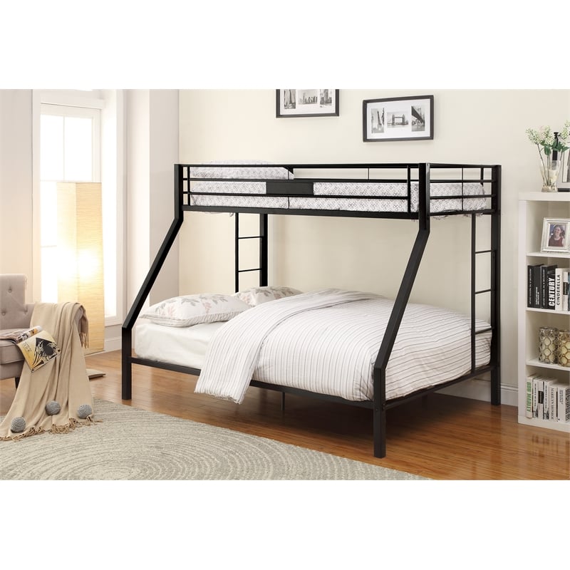 ACME Limbra Frame Twin over Queen Metal Bunk Bed with Ladder in Sandy Black