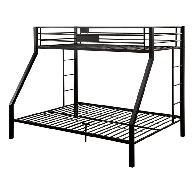 ACME Limbra Frame Twin over Queen Metal Bunk Bed with Ladder in Sandy Black