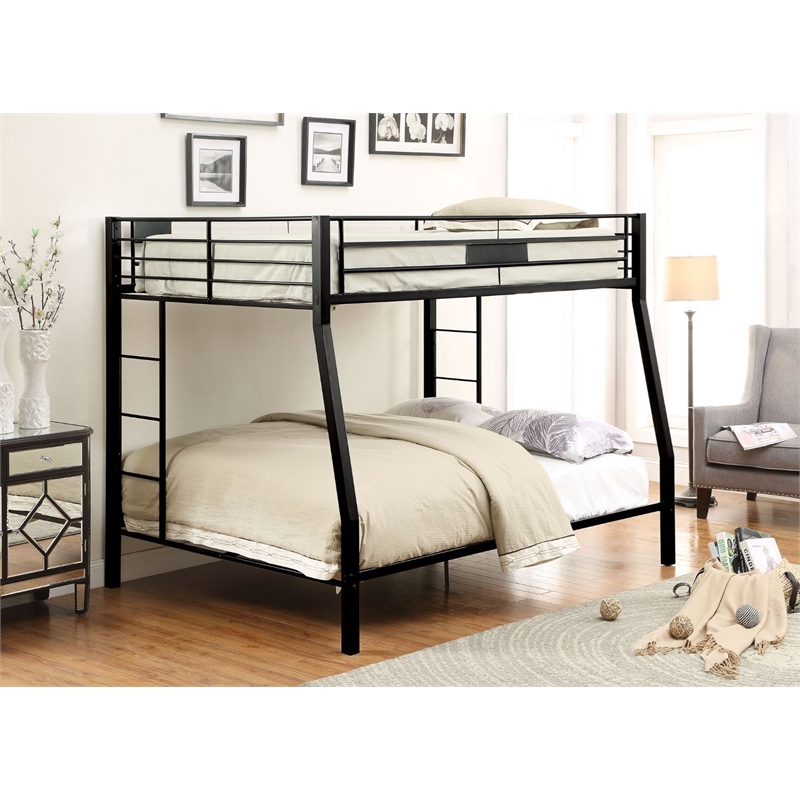 ACME Limbra Metal Frame Full XL over Queen Bunk Bed with Ladder in Sandy Black