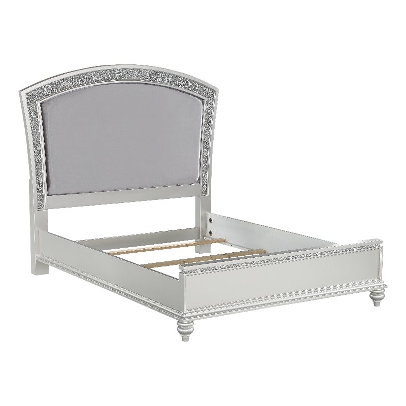 ACME Maverick Eastern King Upholstered Wooden Panel Bed in White Platinum