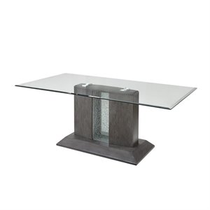 acme bernice dining table in gray oak & glass top
