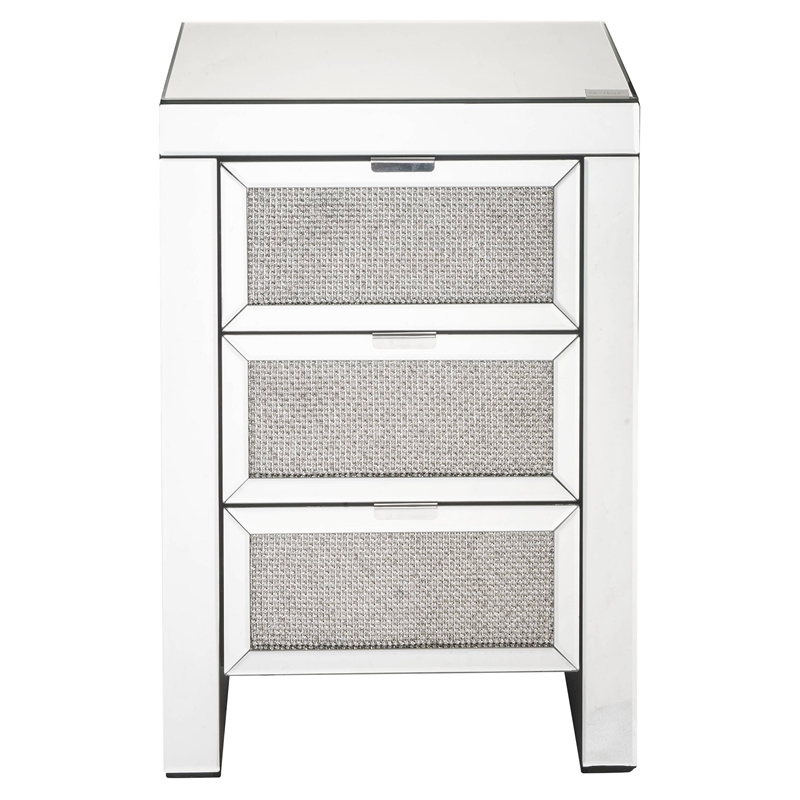 ACME Noralie Glass Nightstand with 3 Drawers in Mirrored and Faux Diamonds