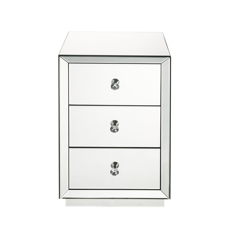 ACME Dominic Glass Nightstand with 3 Drawers and Knob Handle in Mirrored