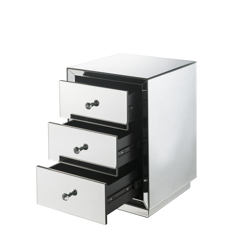 ACME Dominic Glass Nightstand with 3 Drawers and Knob Handle in Mirrored