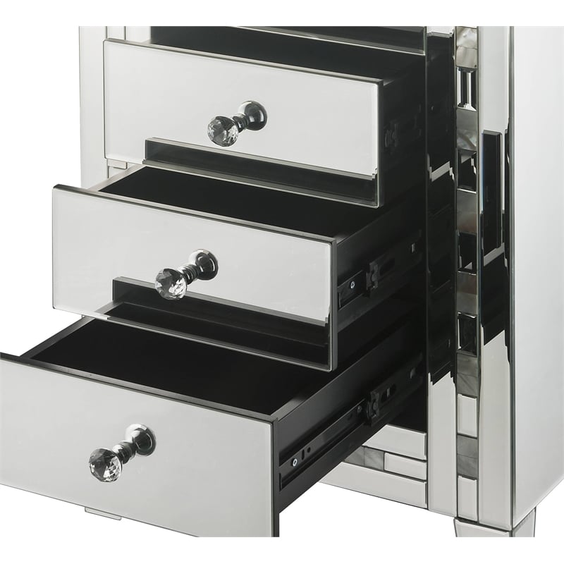 ACME Nasa Glass Nightstand with 3 Drawers in Mirrored and Mother Pearl