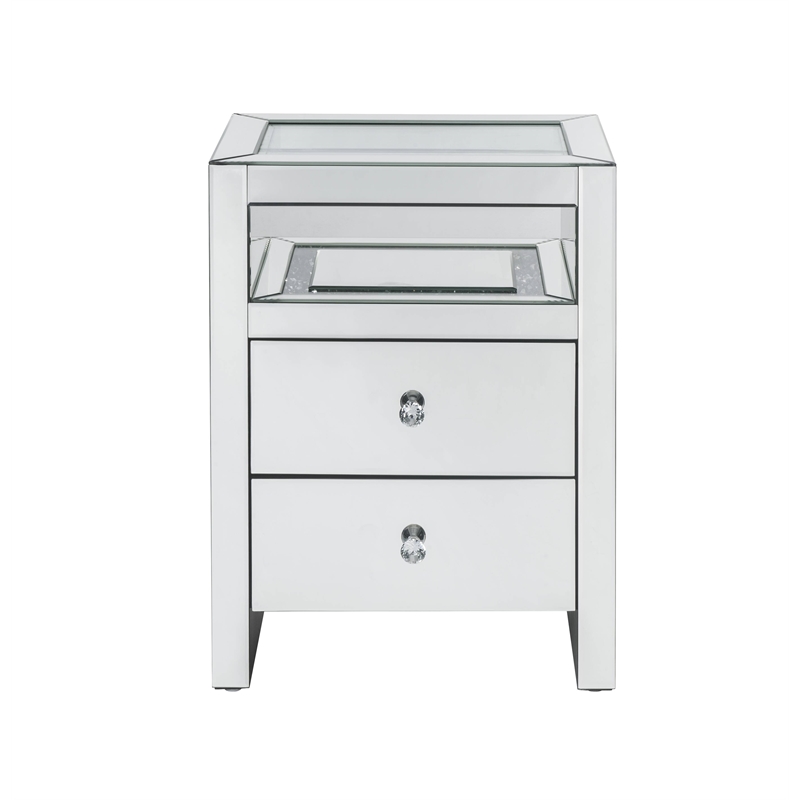 ACME Dominic Glass Rectangular 2-Drawer Nightstand with LED Light in Mirrored