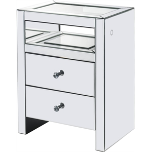 acme dominic glass rectangular 2-drawer nightstand with led light in mirrored