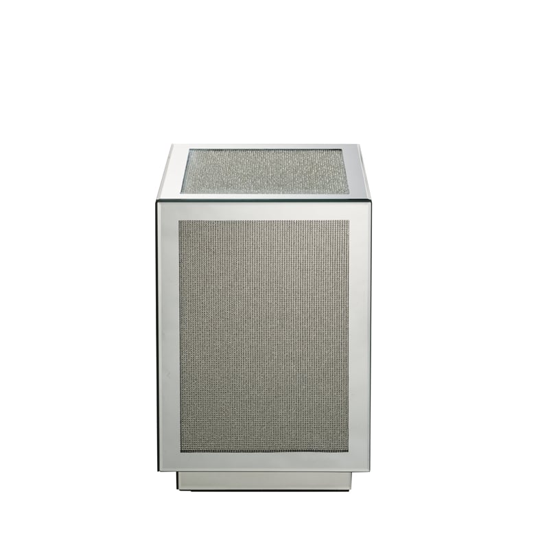 ACME Noralie Square Accent Table with Glass Top in Mirrored and Faux Diamonds