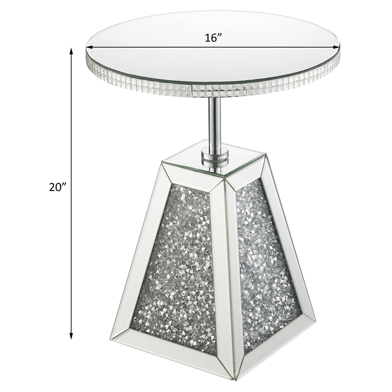 ACME Noralie Round Glass Side Table with Pedestal Base in Mirrored