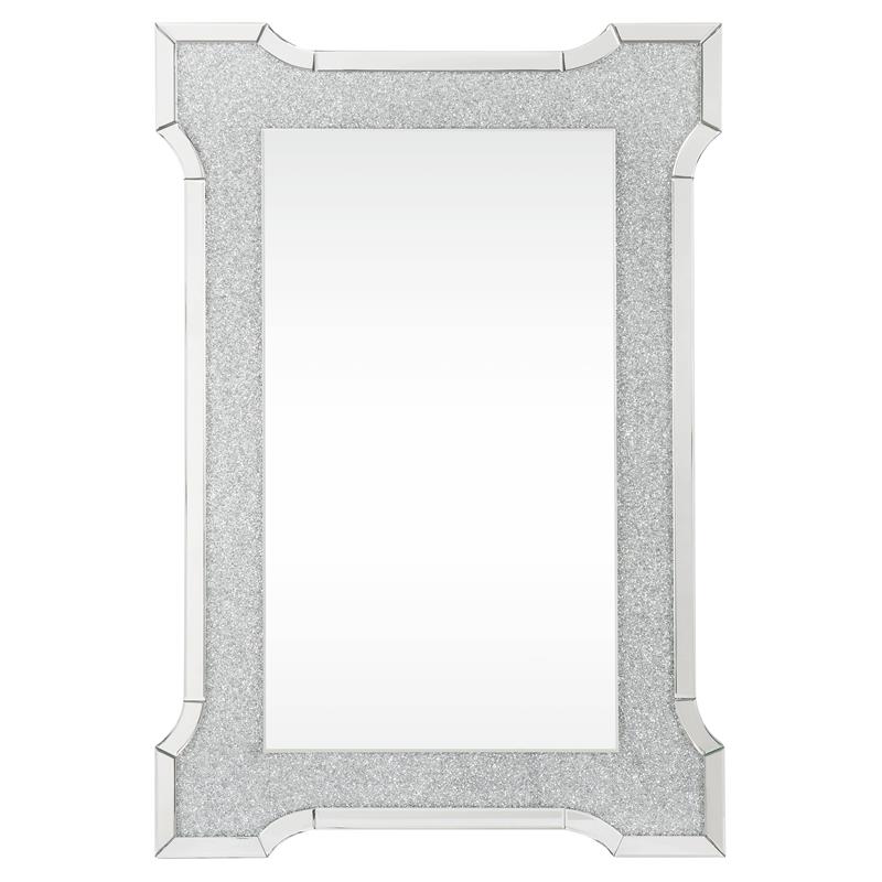 ACME Noralie Wooden Frame Wall Decor Mirror in Mirrored and Faux Diamonds