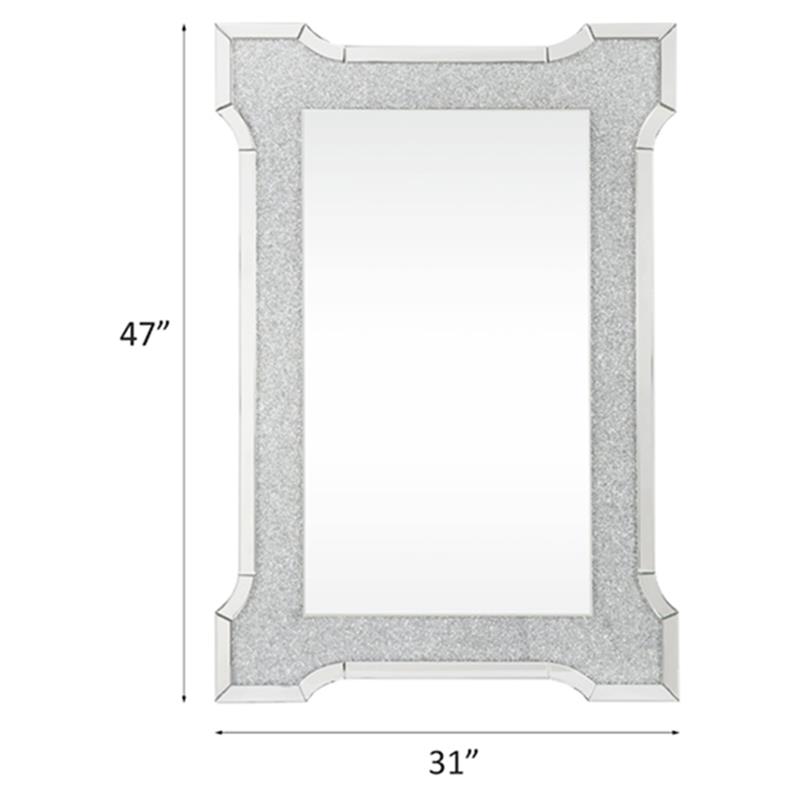 ACME Noralie Wooden Frame Wall Decor Mirror in Mirrored and Faux Diamonds