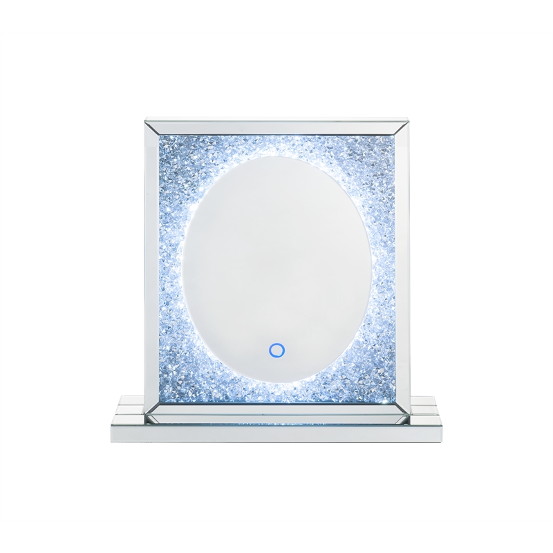 ACME Noralie Glass Accent Decor Mirror with LED in Mirrored and Faux Diamonds