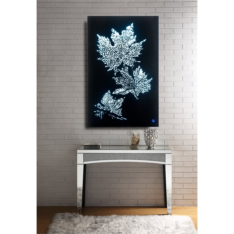 ACME Talisha Glass Rectangle Wall Art with LED Light in Smoky and Faux Crystal