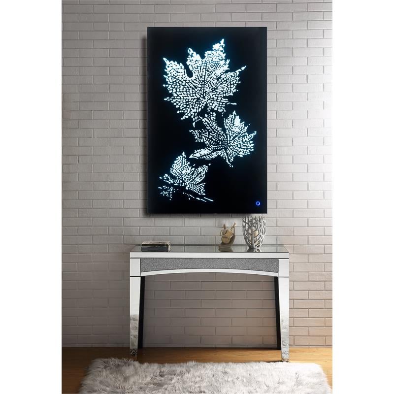 ACME Talisha Glass Rectangle Wall Art with LED Light in Smoky and Faux Crystal