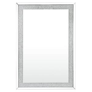 acme noralie wooden frame wall decor mirror in mirrored and faux diamonds
