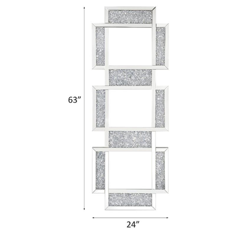 ACME Noralie Wooden Three-Panel Wall Decor Mirror in Mirrored and Faux Diamonds