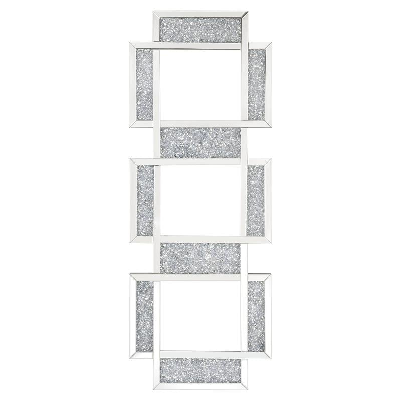 ACME Noralie Wooden Three-Panel Wall Decor Mirror in Mirrored and Faux Diamonds