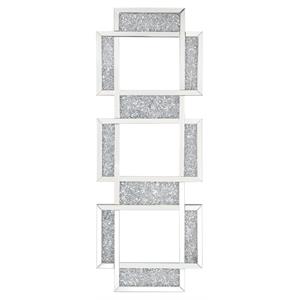 acme noralie wooden three-panel wall decor mirror in mirrored and faux diamonds